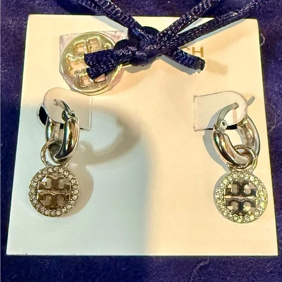 Tory Burch Silver Logo Earrings - Picture 2 of 3